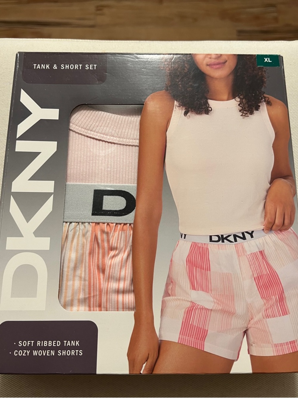 DKNY Pink Ribbed Tank with Pink & White Striped Shorts Set Loungewear Pajamas
